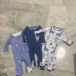 Blue and White Footie One Piece Set with Coordinated Designs